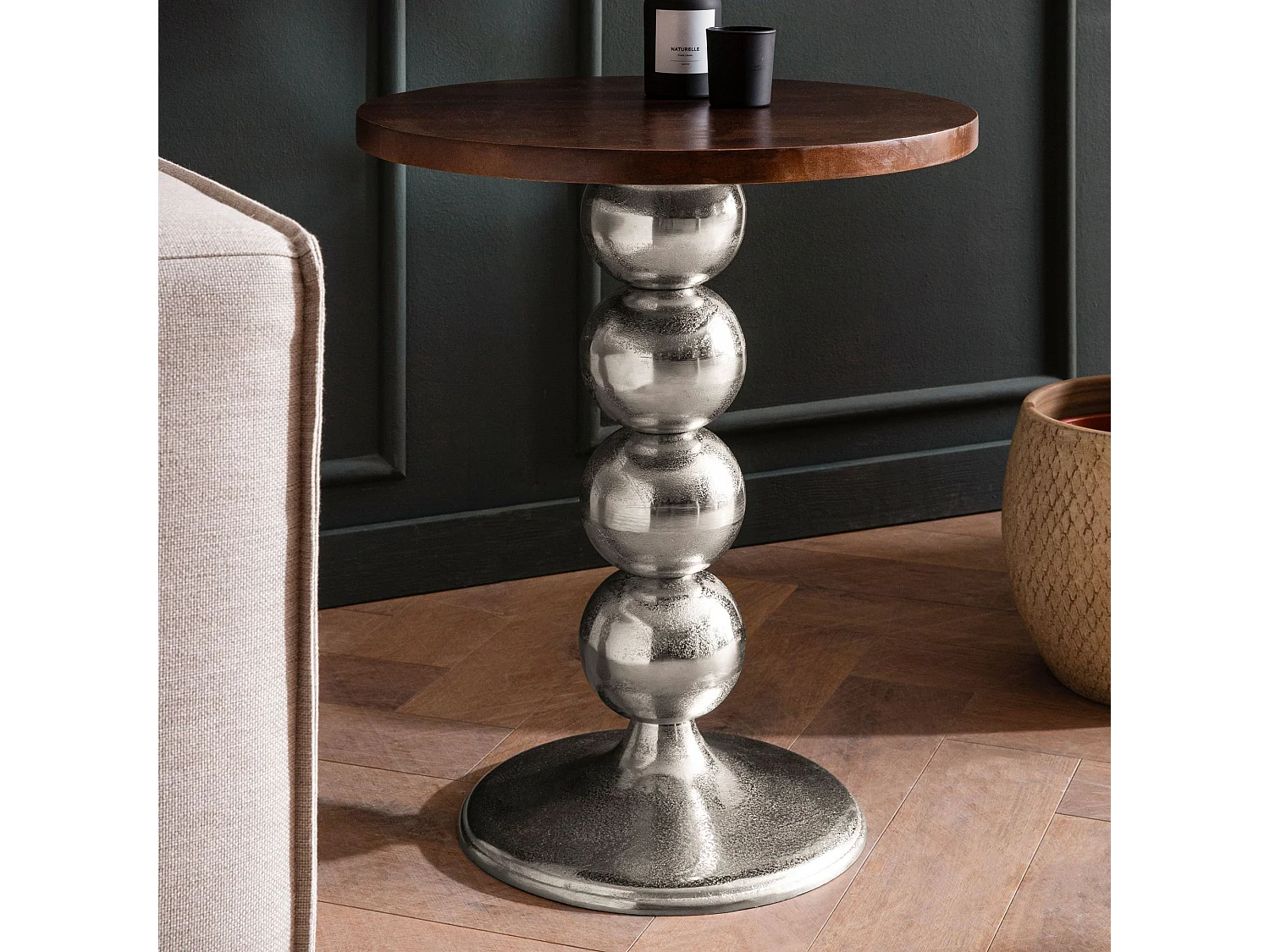 Table d’appoint Haute de Salon Bois Massif Métal Ø 50 cm Ronde Moderne