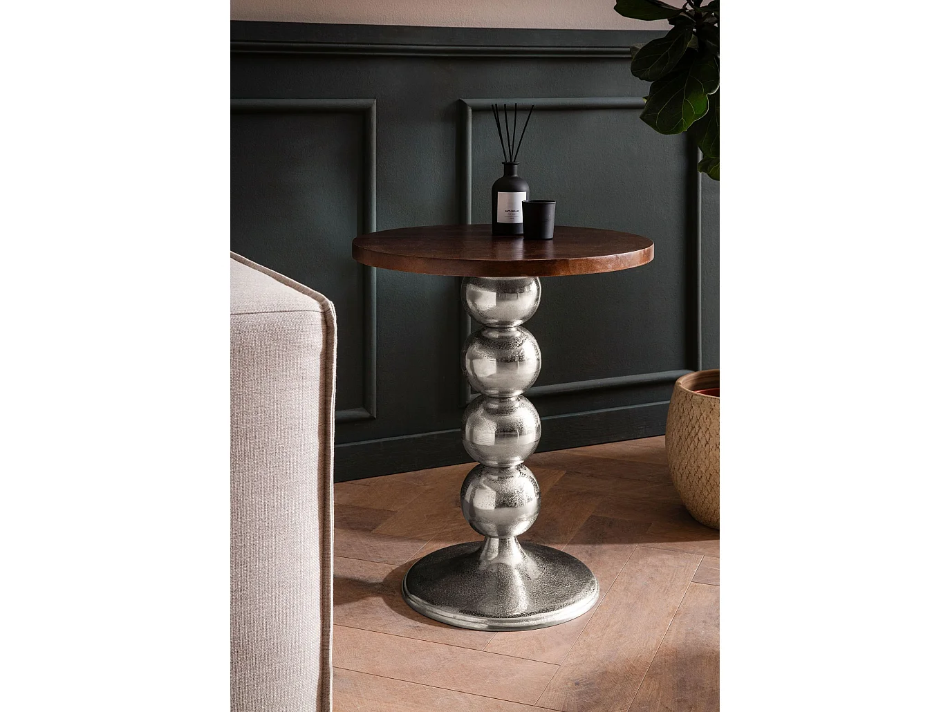 Table d’appoint Haute de Salon Bois Massif Métal Ø 50 cm Ronde Moderne