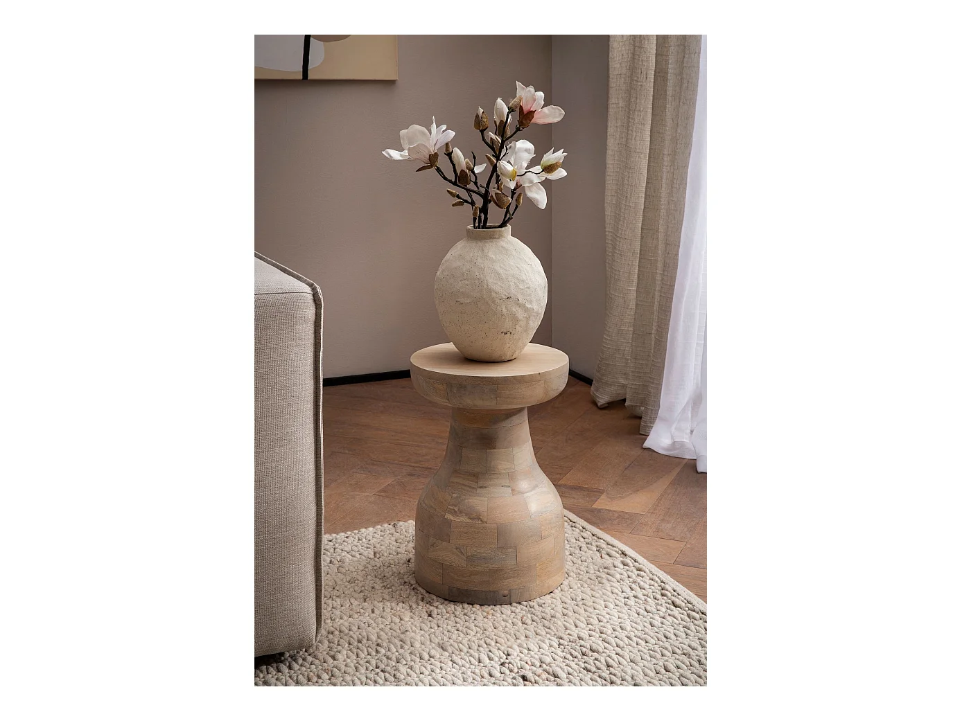 Table d’appoint Haute de Salon Bois Massif Ø 30 cm Ronde Moderne Marron