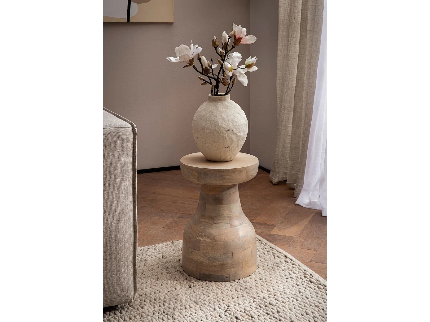 Table d’appoint Haute de Salon Bois Massif Ø 30 cm Ronde Moderne Marron