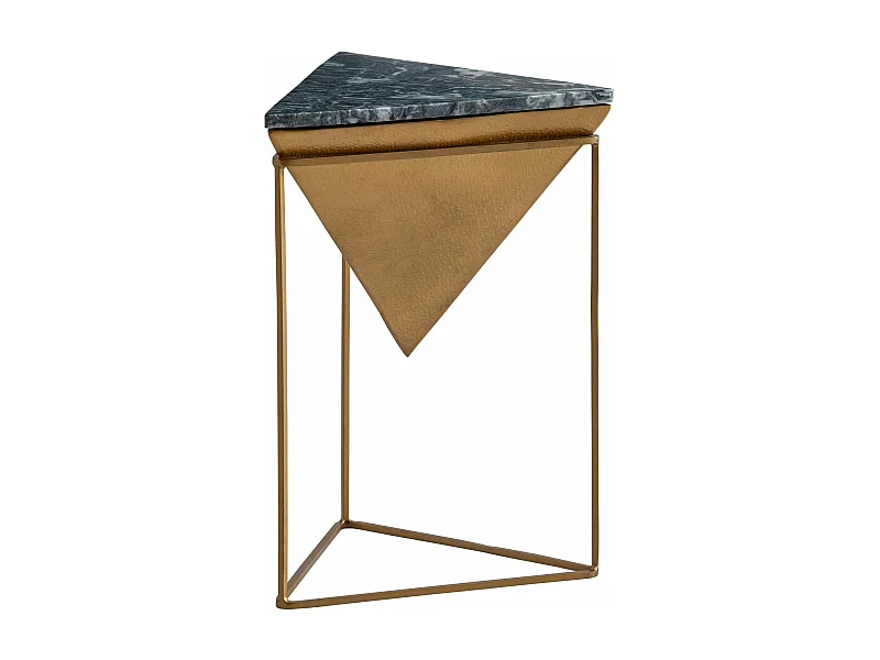 Table d’appoint Haute de Salon Véritable Marbre Métal 37 cm Triangulaire