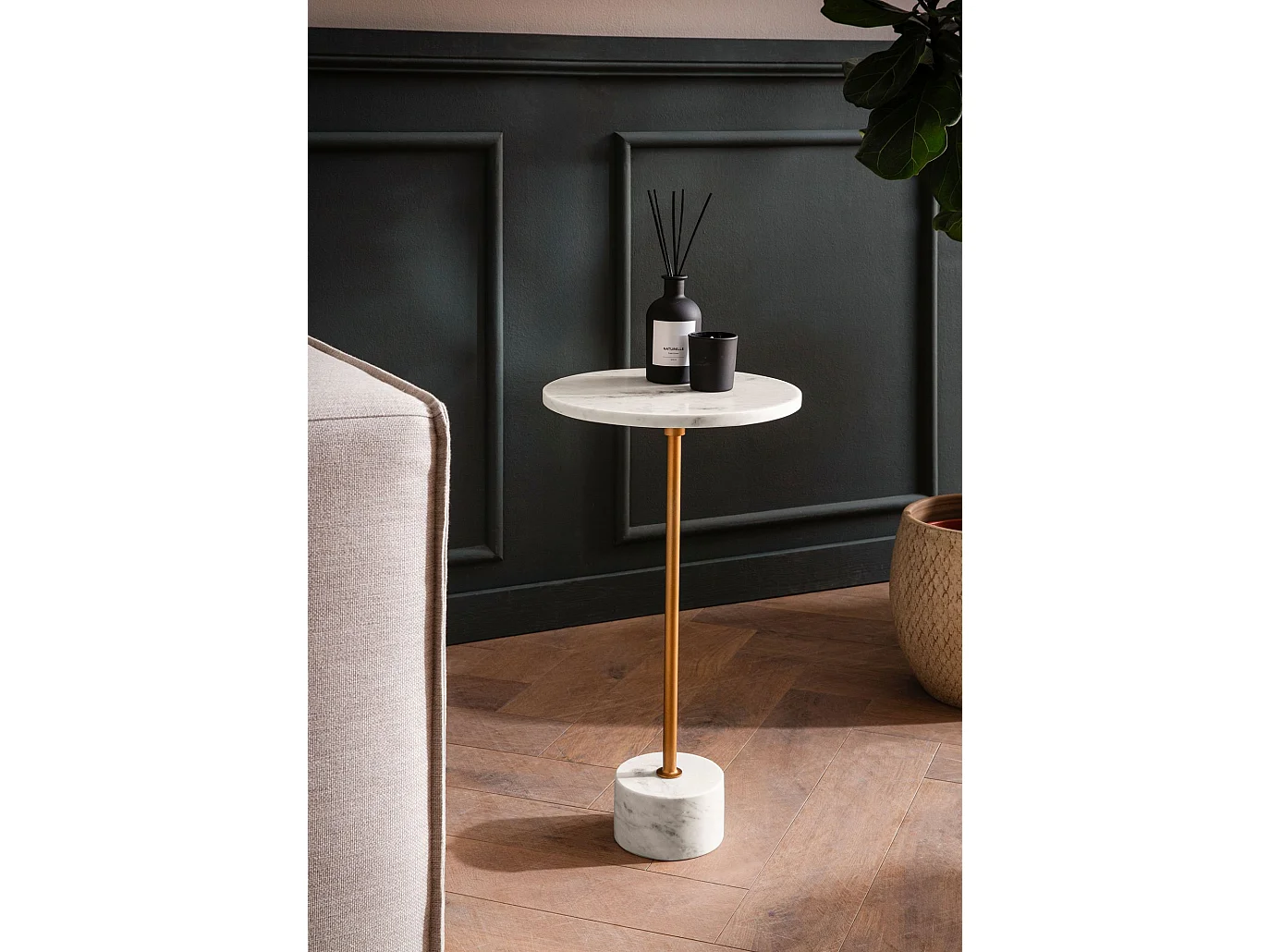 Table d’appoint de Salon Marbre Véritable Ø 30 cm Haute Ronde Dorée