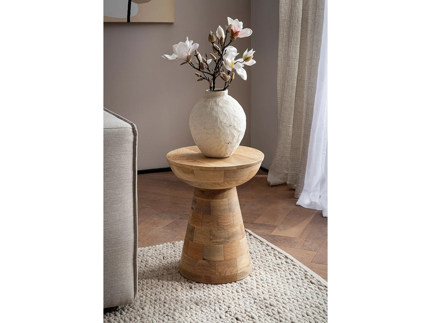 Table d’appoint Haute de Salon Bois Massif Ø 37 cm Ronde Moderne Marron