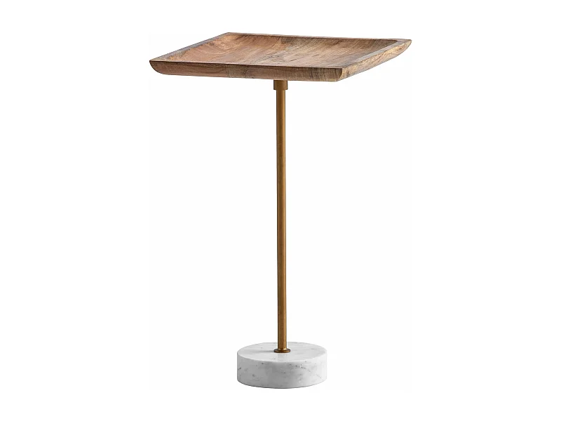 Table d’appoint Haute Salon Bois Massif Véritable Marbre 35 cm Carrée