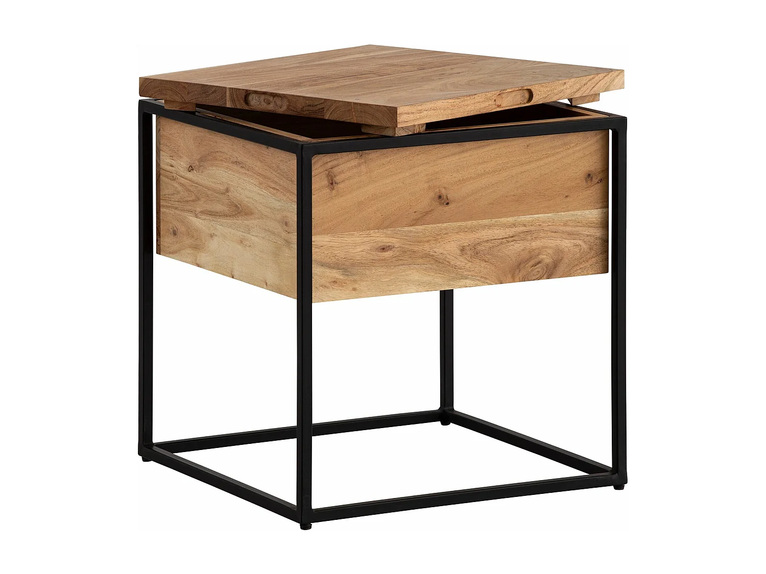 Table d'Appoint de Salon Bois Massif 47 cm Espace de Rangement Carrée