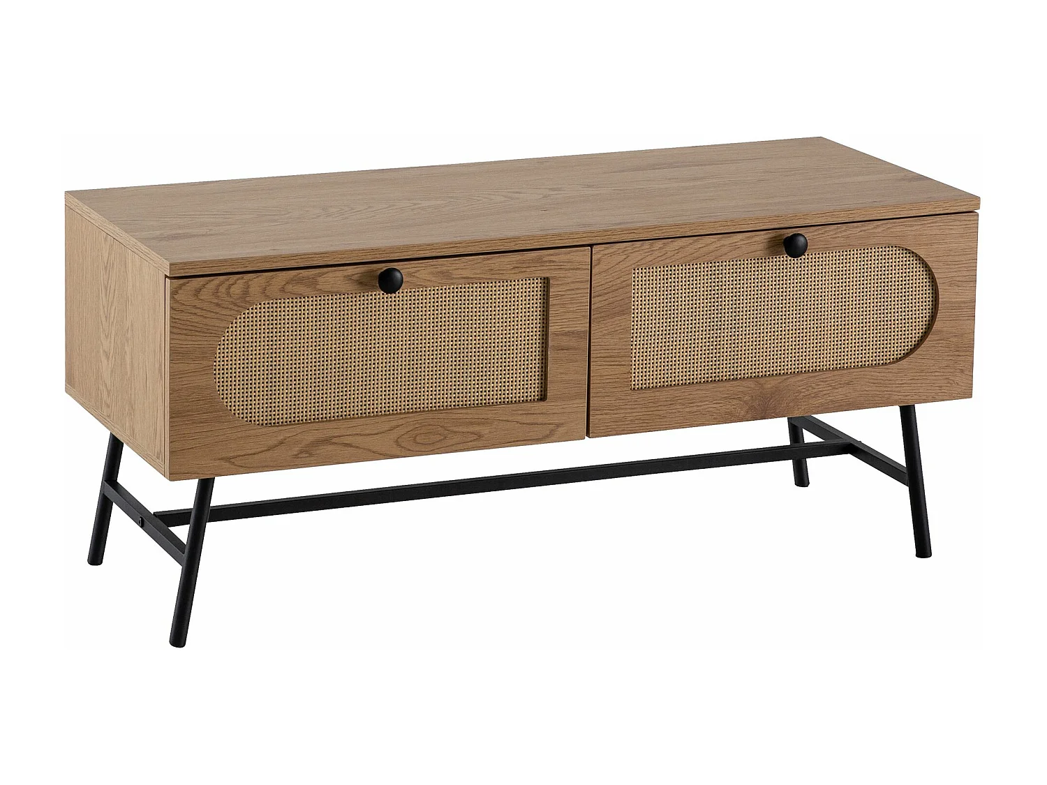 Meuble TV 100 cm Lowboard Tiroir Commode TV Rotin Espace de Rangement