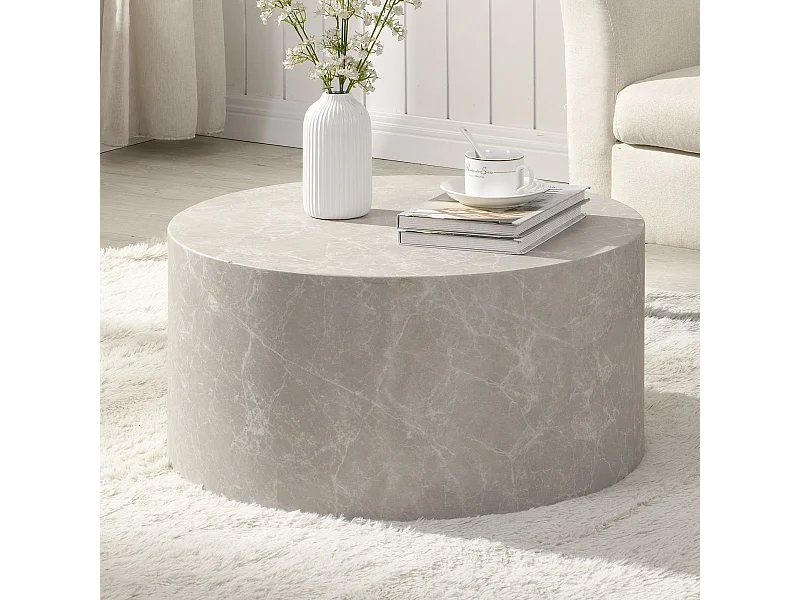 Table Basse Aspect Marbre 60 cm Table de Salon Ronde Moderne Brilliant