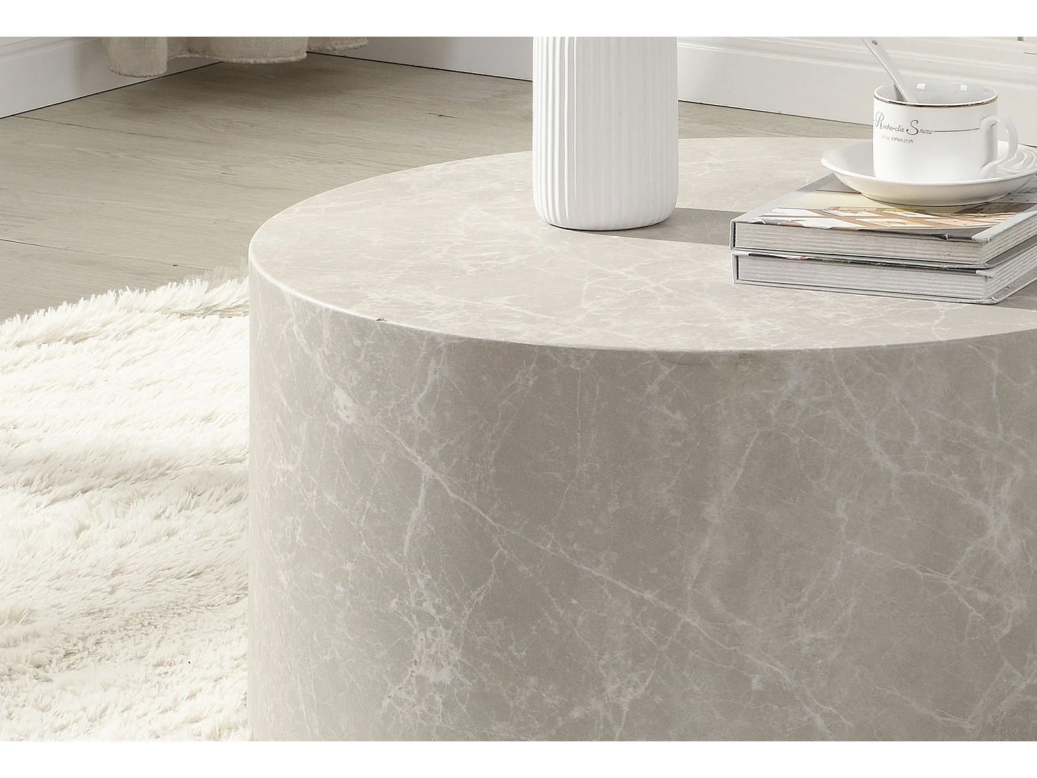 Table Basse Aspect Marbre 60 cm Table de Salon Ronde Moderne Brilliant