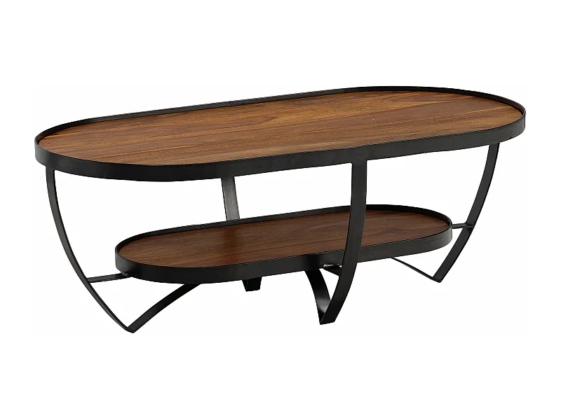 Table Basse Café de Salon Canapé 100 cm Bois Massif Ovale avec Rangement