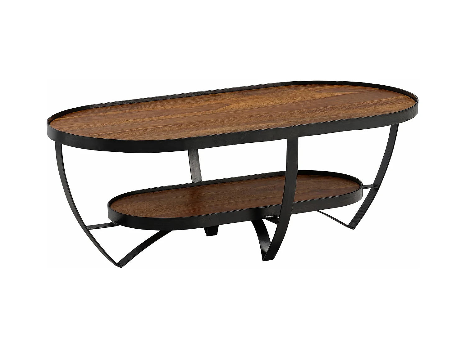 Table Basse Café de Salon Canapé 100 cm Bois Massif Ovale avec Rangement