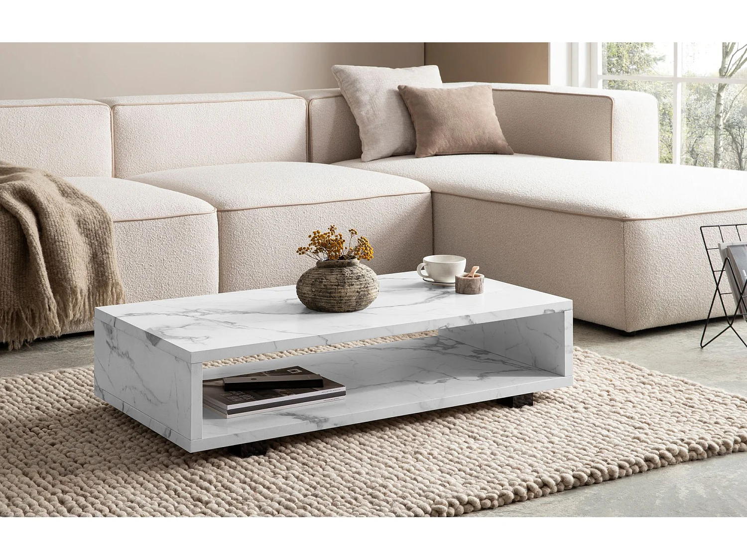 Table Basse de Salon 100 cm Grande Moderne Rangement Rectangulaire