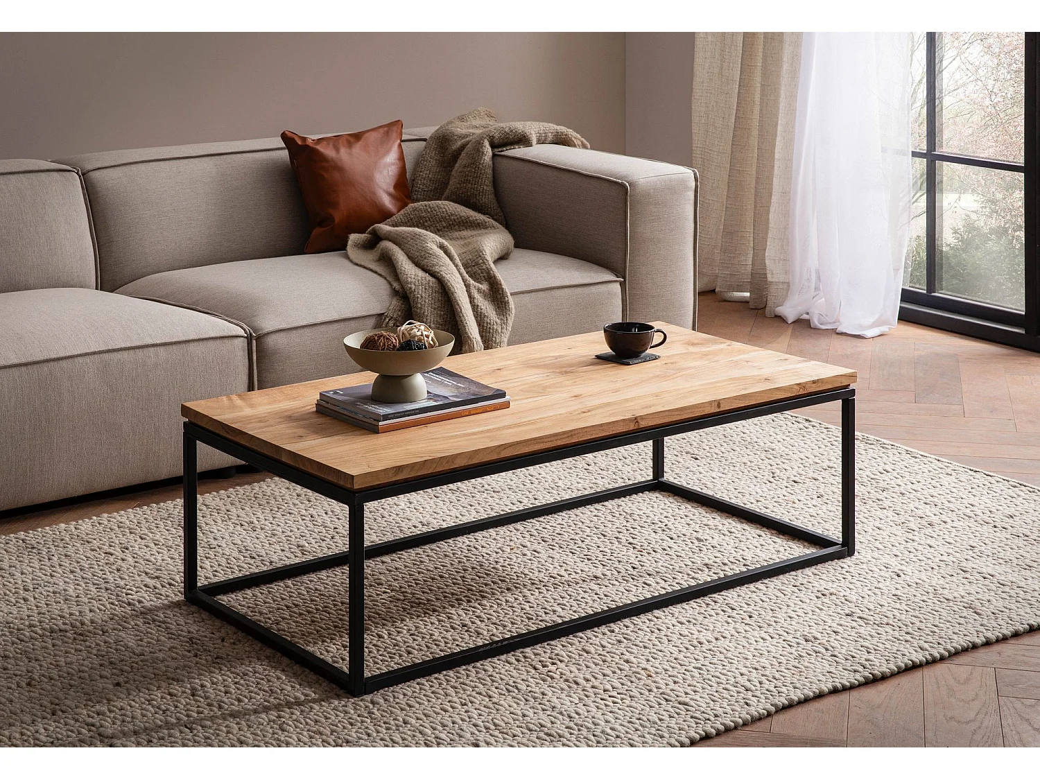 Table Basse de Salon 120 cm Bois Massif Grande Rectangulaire Moderne