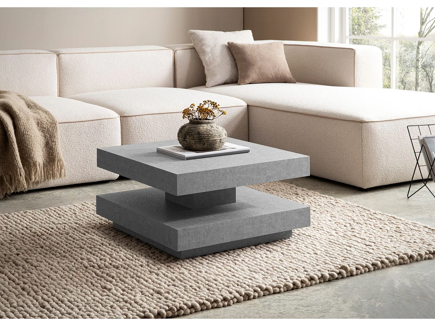 Table Basse Canapé de Salon 60 cm Carré Moderne avec Espace de Rangement