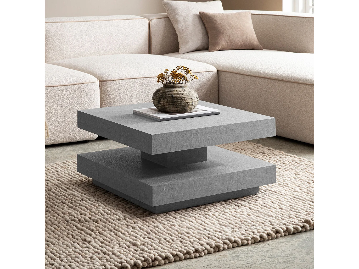 Table Basse Canapé de Salon 60 cm Carré Moderne avec Espace de Rangement