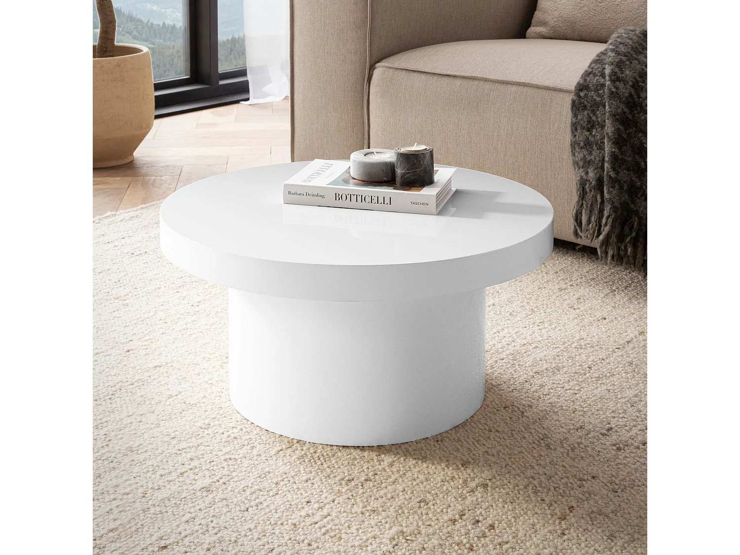 Table Basse Canapé de Salon 60 cm Petite Ronde Moderne Blanc Brillante