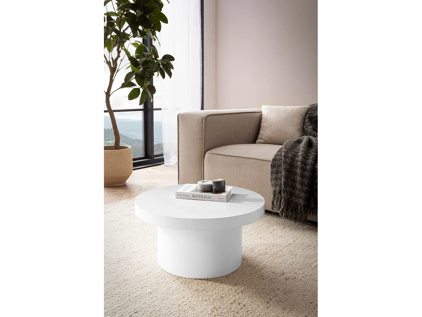 Table Basse Canapé de Salon 60 cm Petite Ronde Moderne Blanc Brillante