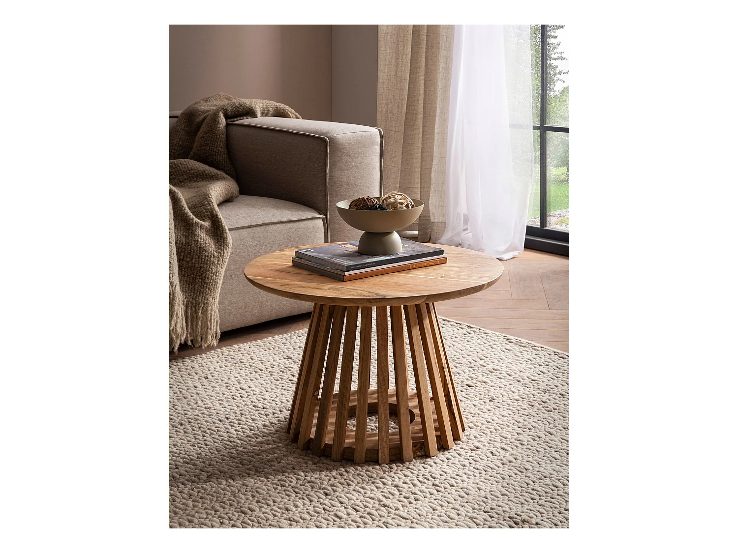 Table Basse de Salon 60 cm Bois Massif d'Acacia Petite Ronde Moderne