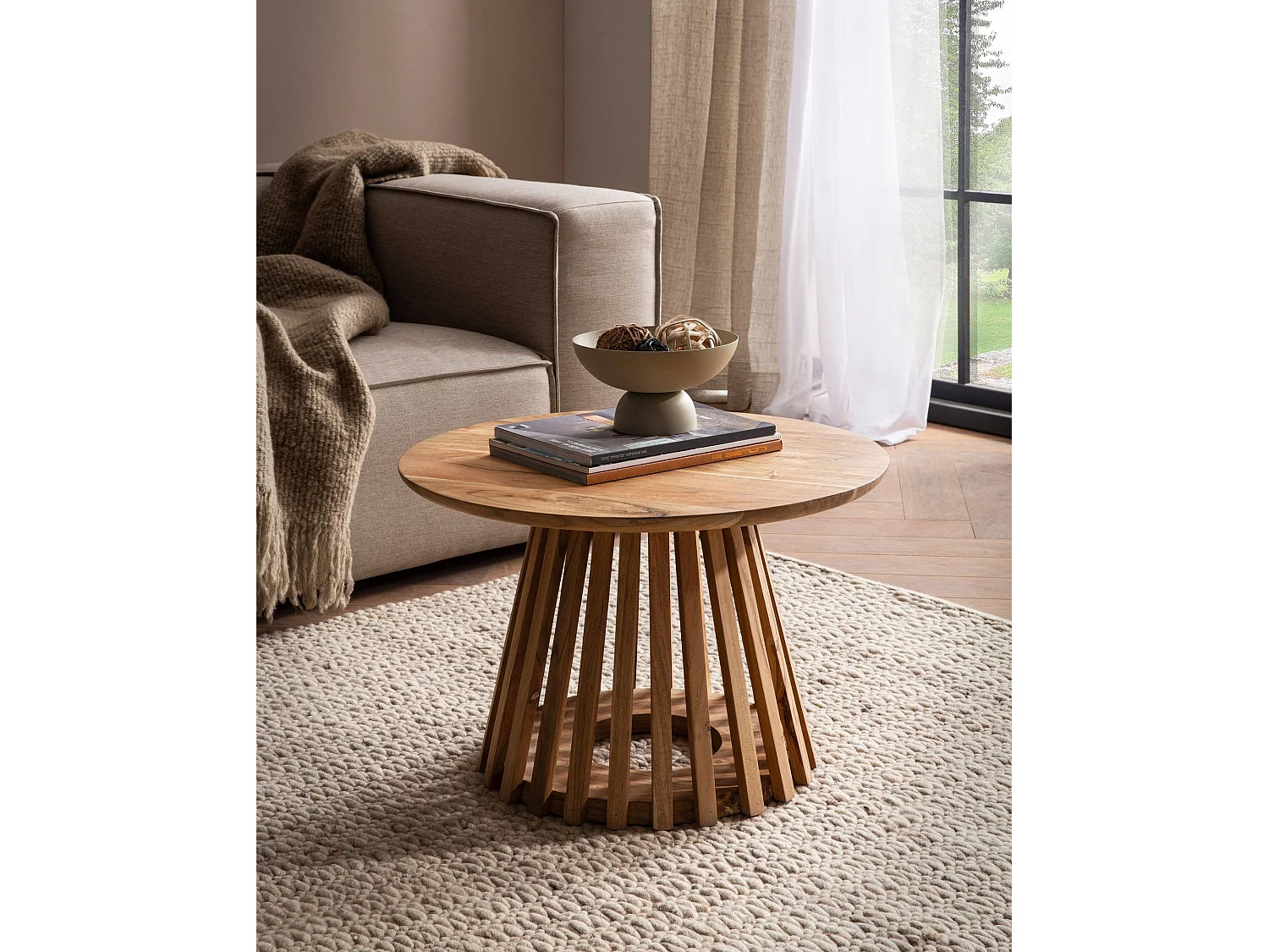 Table Basse de Salon 60 cm Bois Massif d'Acacia Petite Ronde Moderne