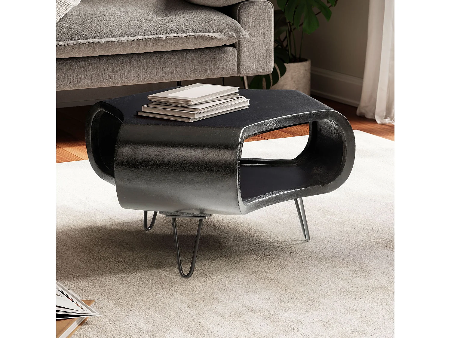 Table Basse Café de Salon Canapé 60 cm Bois Massif Organique Rangement