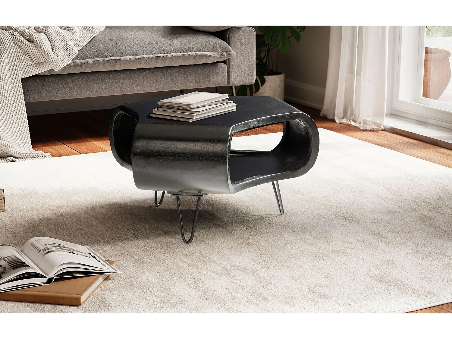 Table Basse Café de Salon Canapé 60 cm Bois Massif Organique Rangement