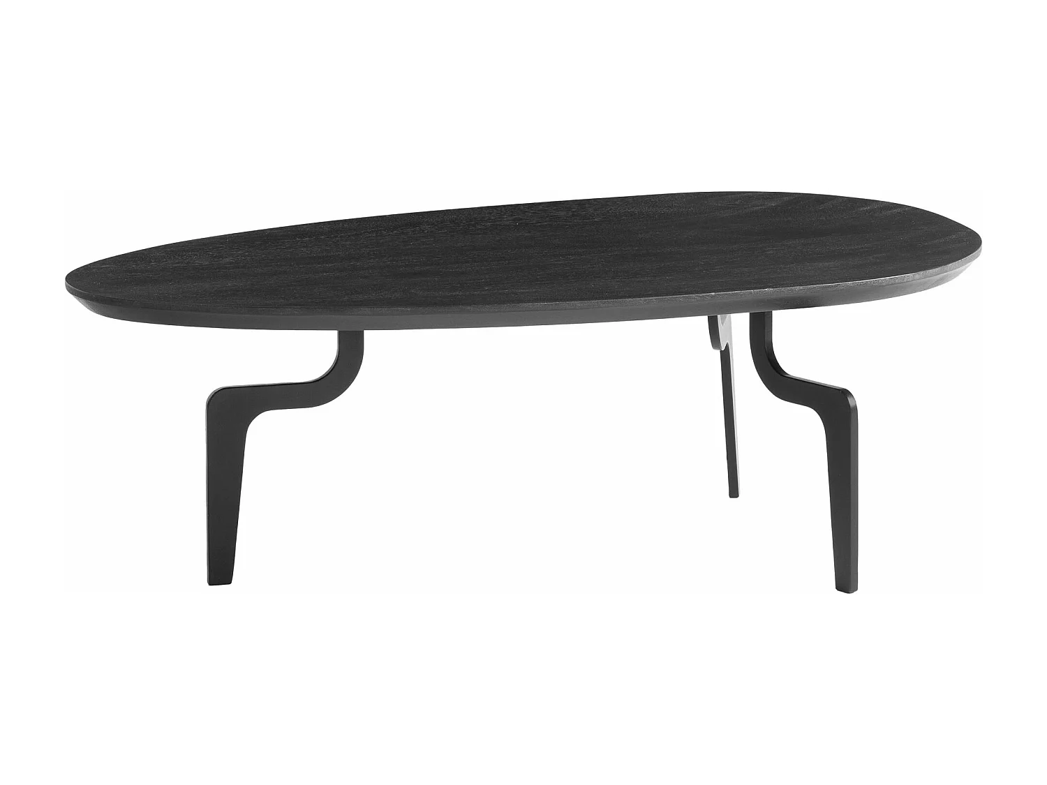 Table Basse de Salon 86 cm Bois Massif Noir Ovale Intemporel Trois Pieds
