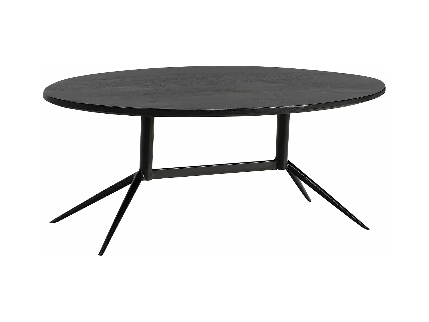 Table Basse Café de Salon Canapé Noir 60 cm Bois Massif Métal Ovale