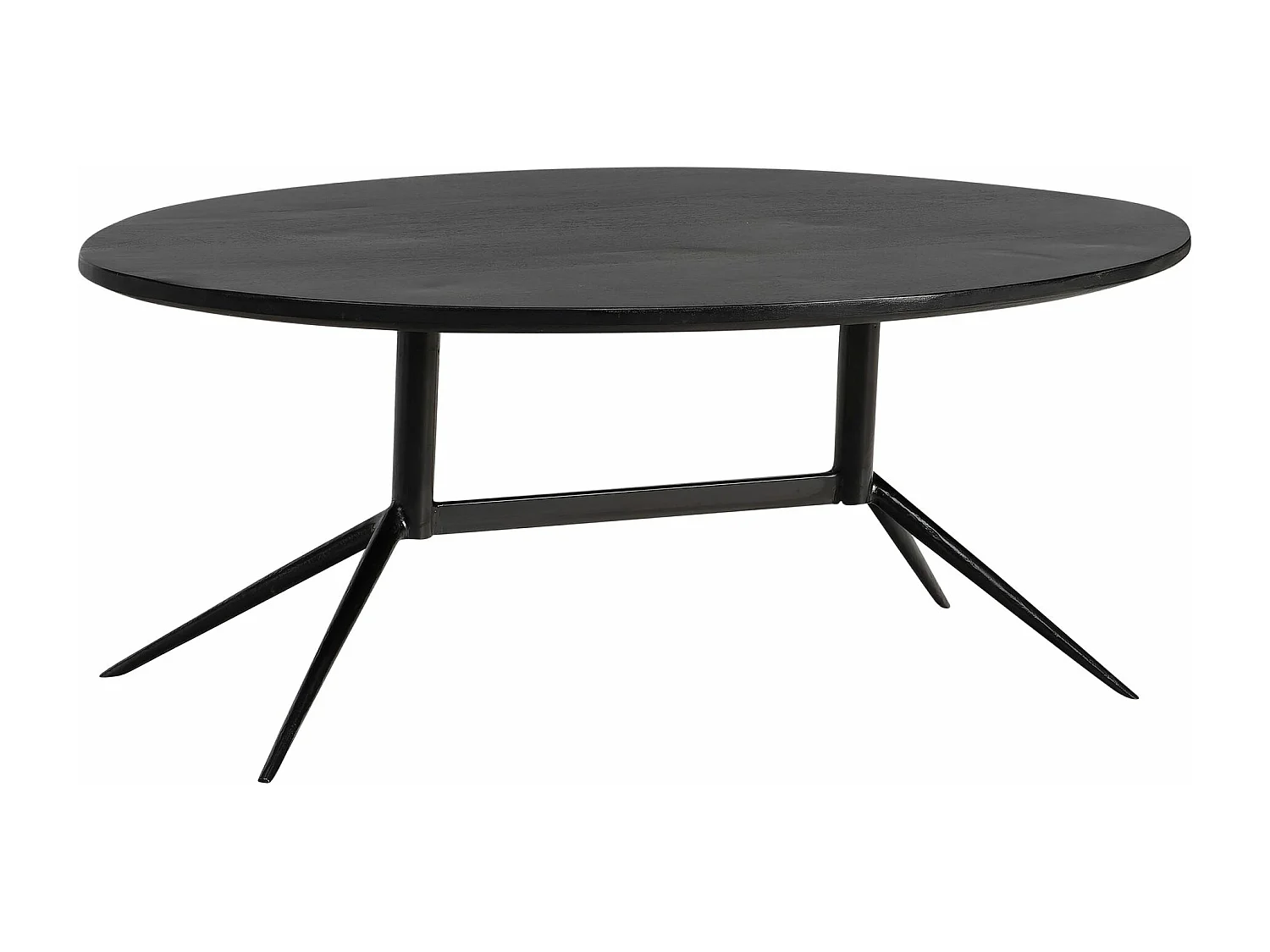 Table Basse Café de Salon Canapé Noir 60 cm Bois Massif Métal Ovale