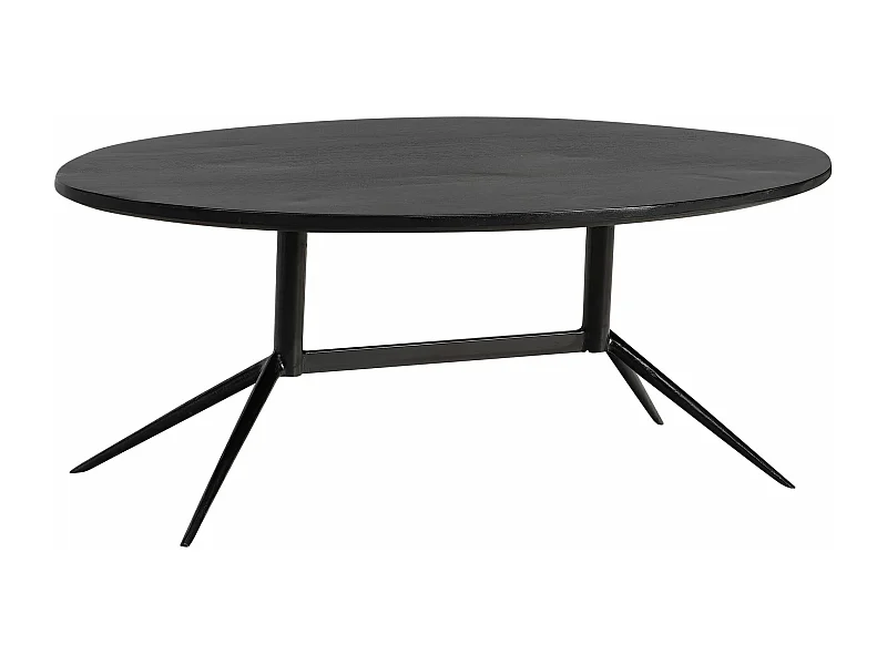 Table Basse Café de Salon Canapé Noir 60 cm Bois Massif Métal Ovale