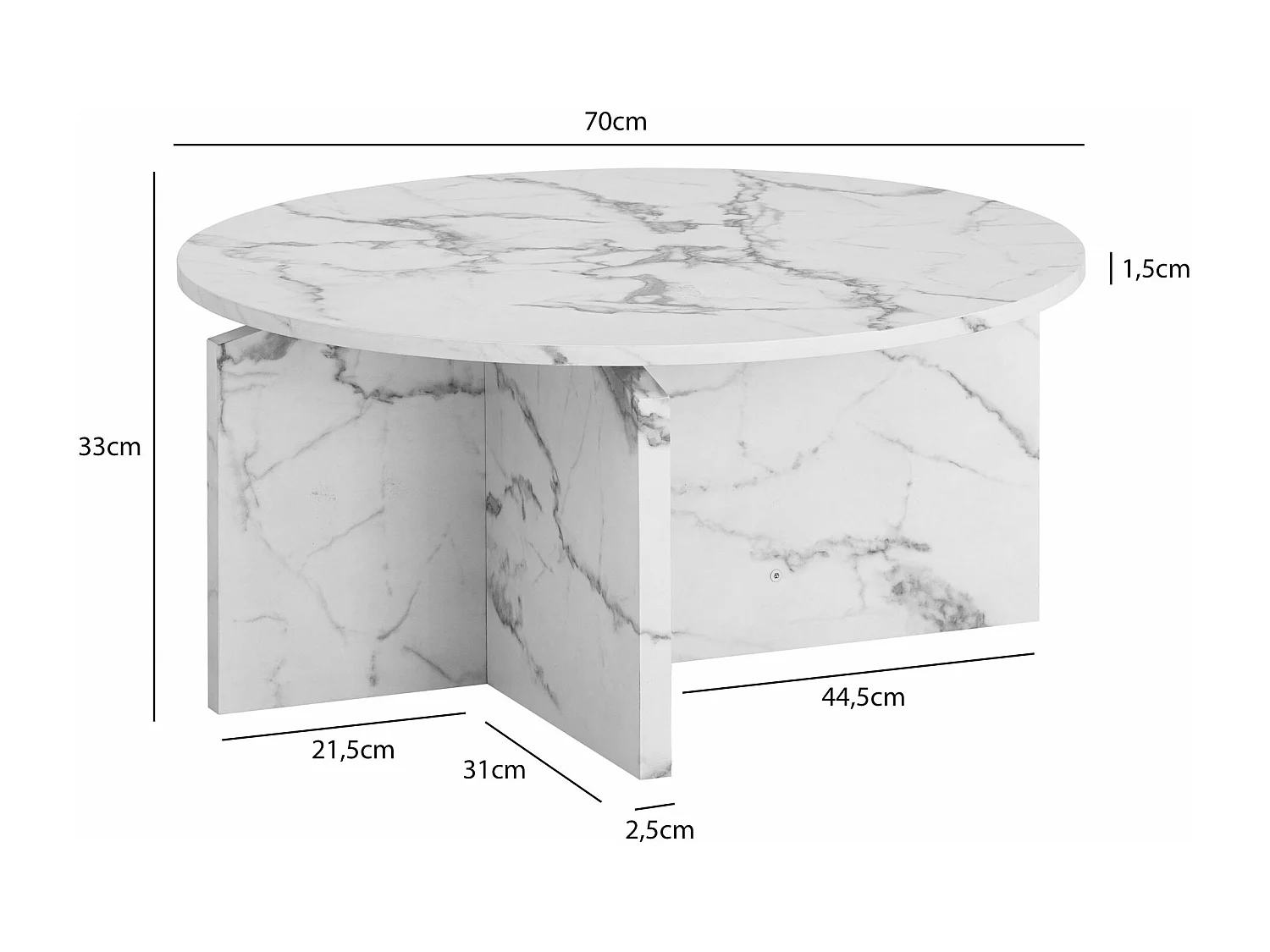 Table Basse Canapé de Salon 70 cm Grande Ronde Moderne Contemporain