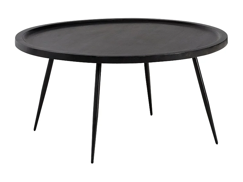 Table Basse Café de Salon Canapé 75 cm Bois Massif Métal Ronde Noir
