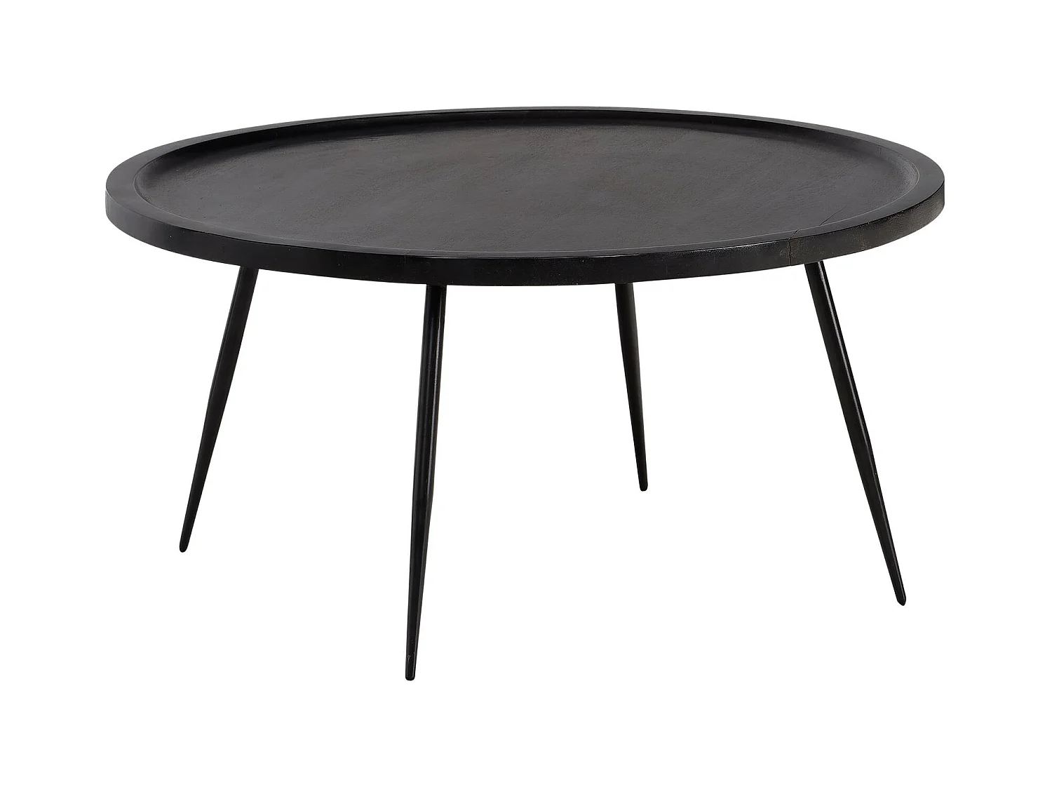 Table Basse Café de Salon Canapé 75 cm Bois Massif Métal Ronde Noir