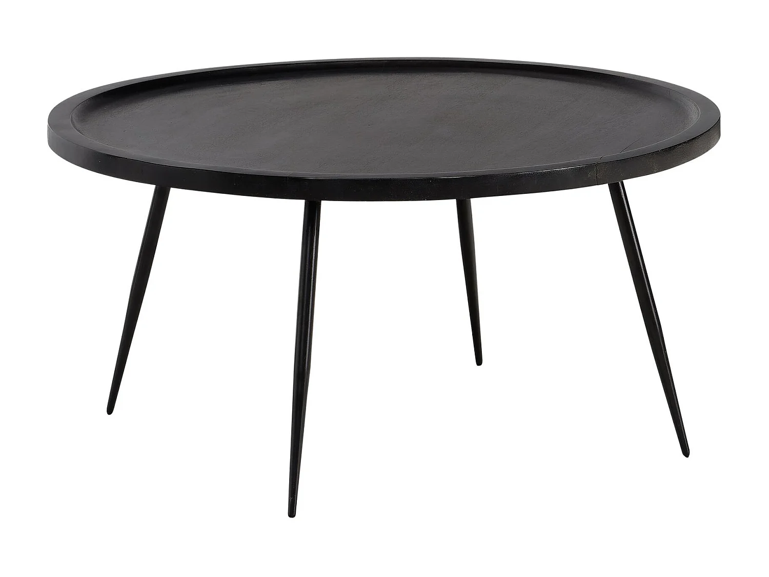 Table Basse Café de Salon Canapé 75 cm Bois Massif Métal Ronde Noir