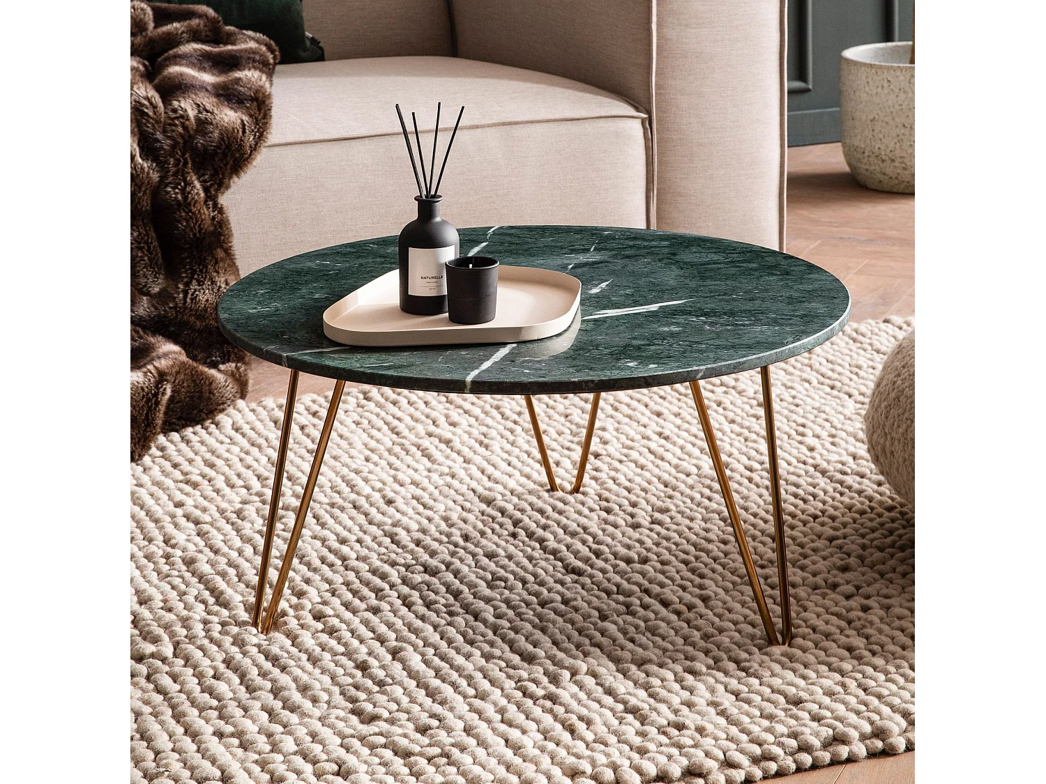 Table Basse de Salon Ø 70 cm Véritable Marbre Vert Grande Moderne Ronde