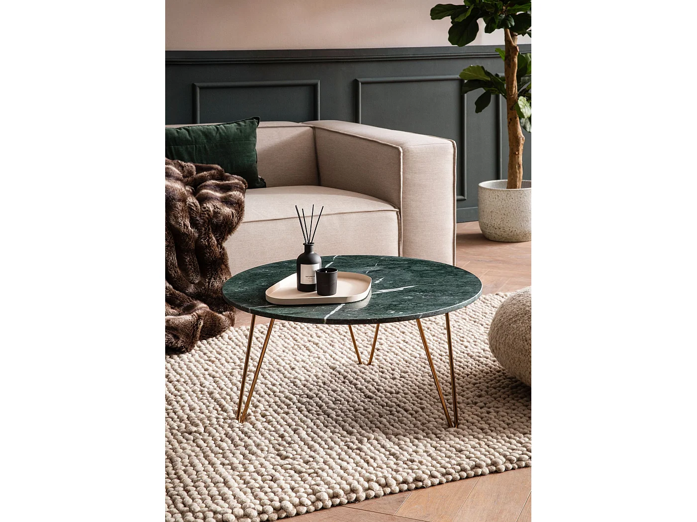 Table Basse de Salon Ø 70 cm Véritable Marbre Vert Grande Moderne Ronde