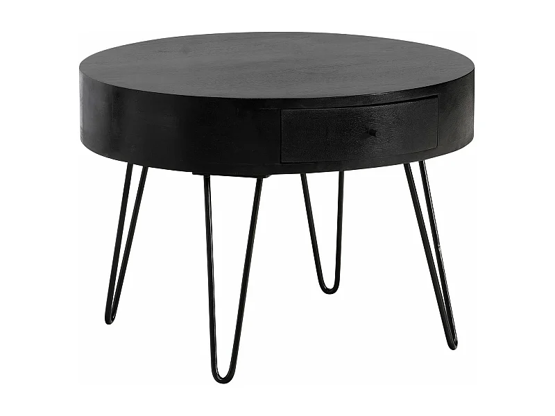 Table Basse Café de Salon 60 cm Bois Massif Ronde Tiroir Pieds épingle