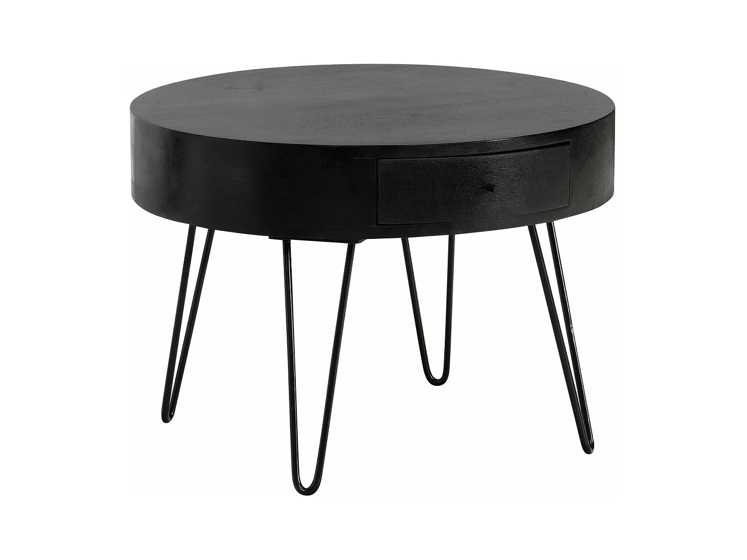 Table Basse Café de Salon 60 cm Bois Massif Ronde Tiroir Pieds épingle