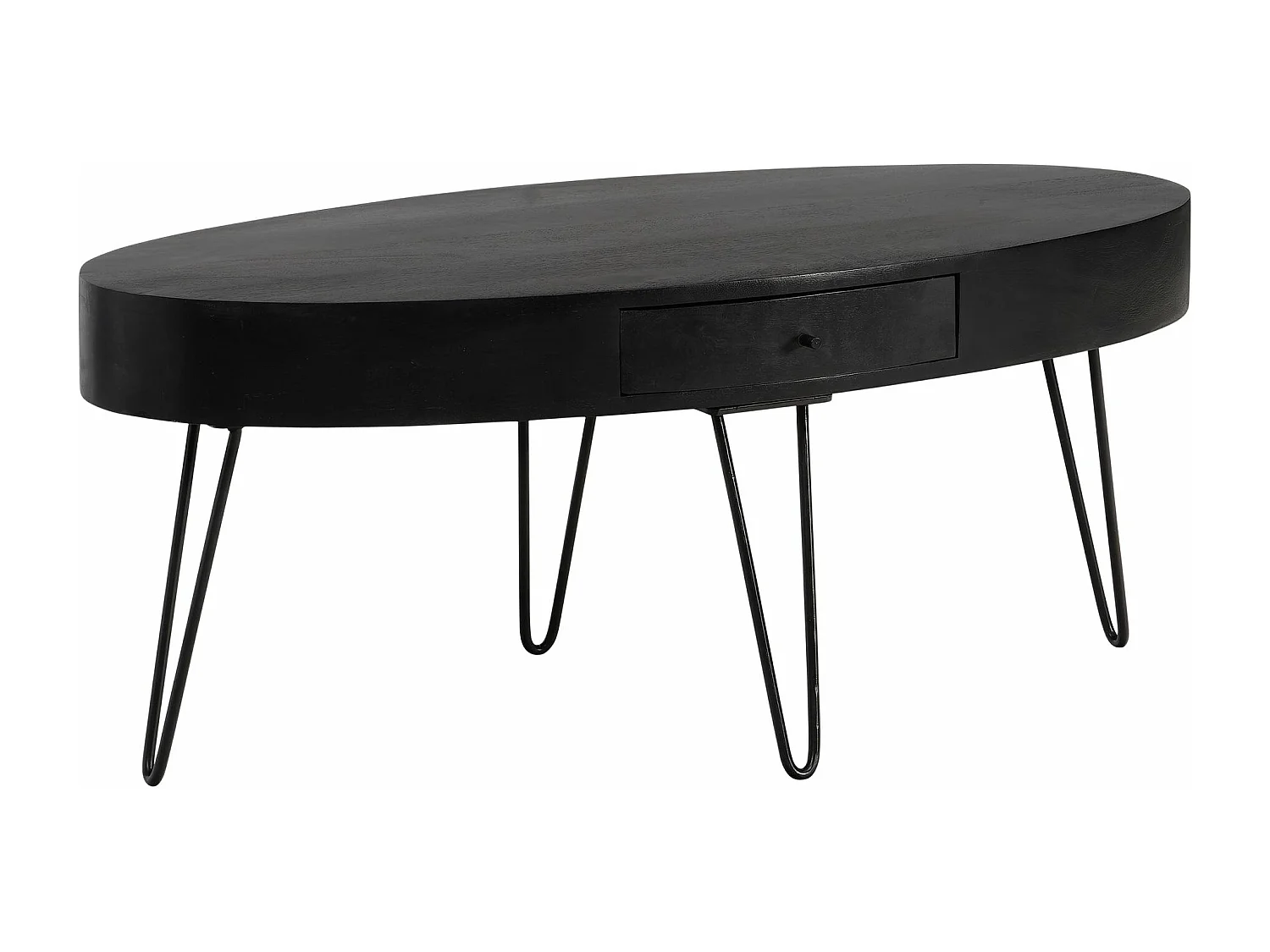 Table Basse Café de Salon 100 cm Bois Massif Ovale Tiroir Pieds épingle