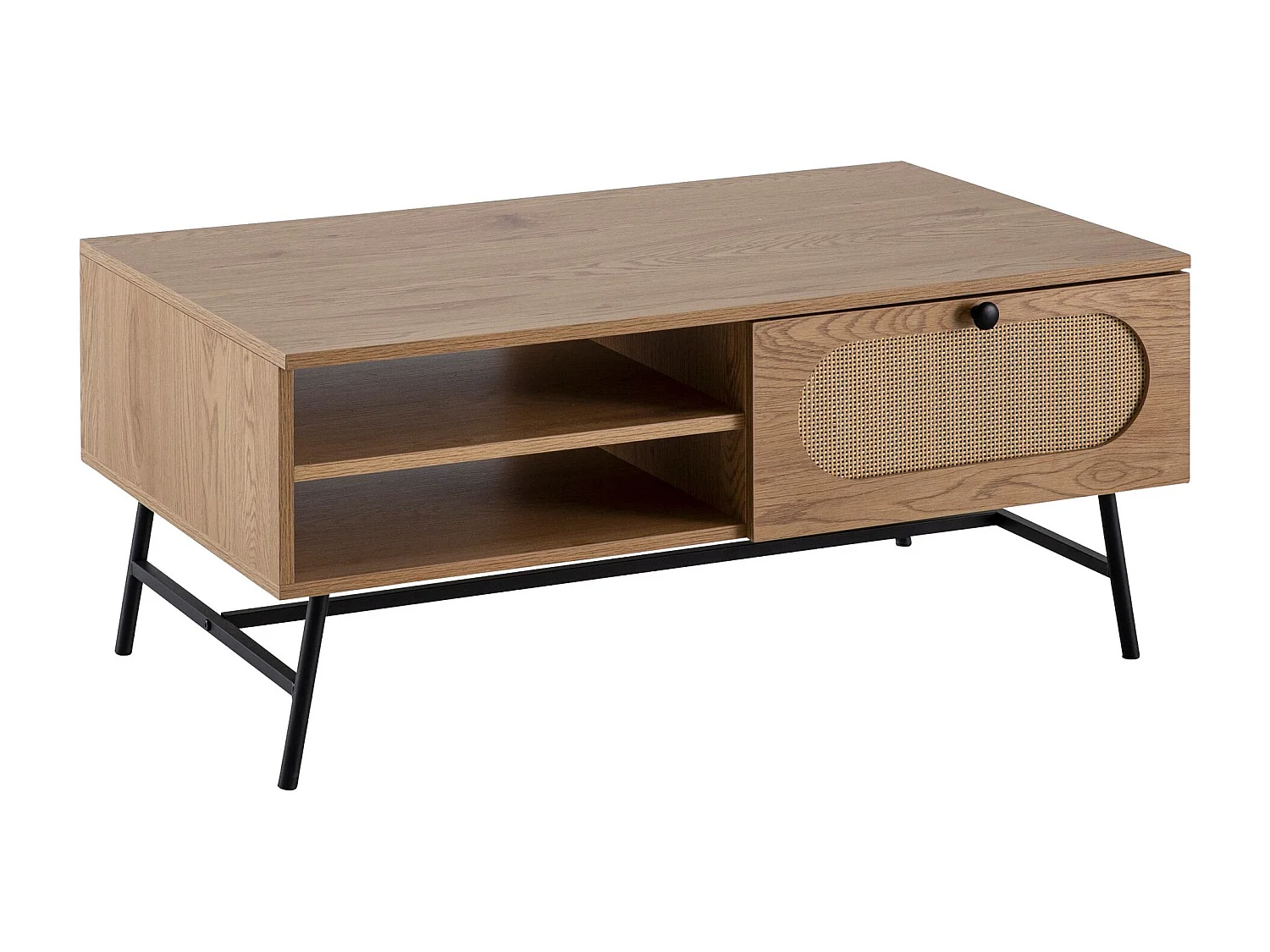 Table Basse Salon de Canapé 100 cm avec Tiroir Décor Chêne et Rotin