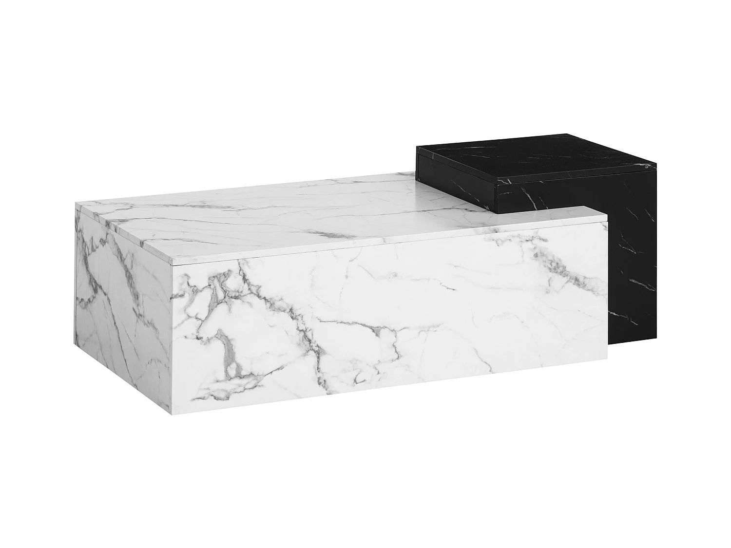 Table Basse de Salon 120 cm Blanc Noir Effet Marbre Rectangulaire Grande