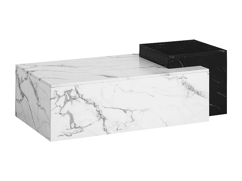 Table Basse de Salon 120 cm Blanc Noir Effet Marbre Rectangulaire Grande