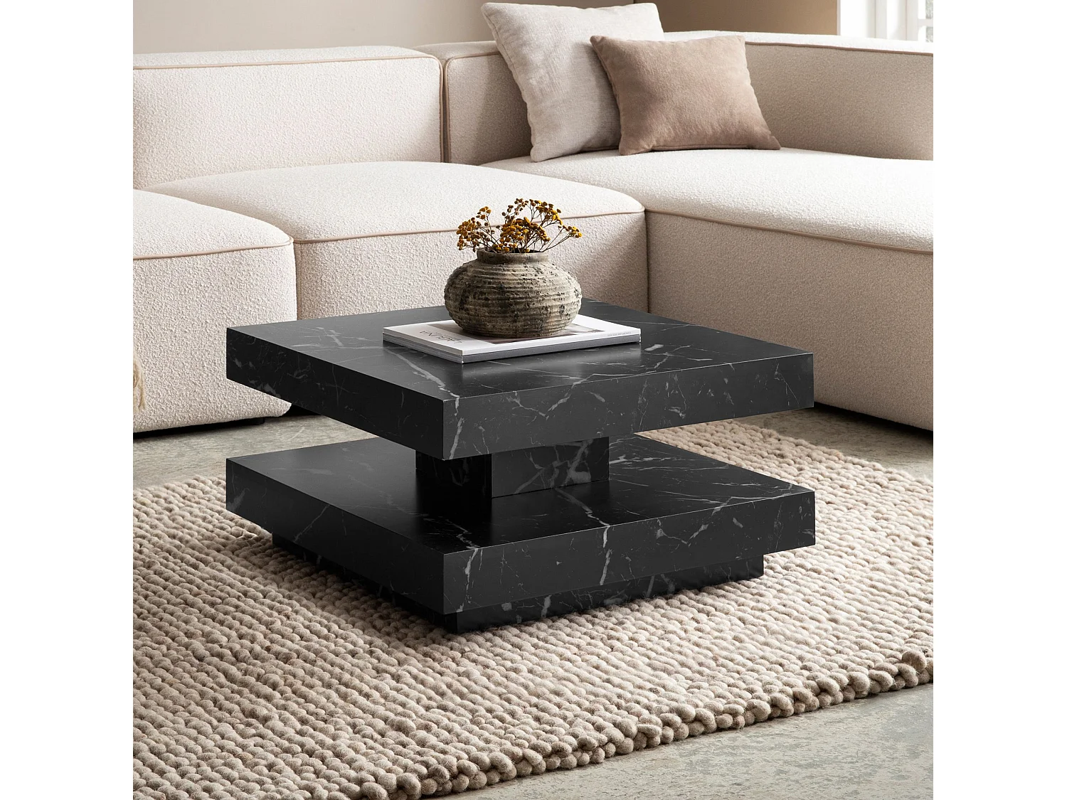 Table Basse Canapé de Salon 60 cm Carré Moderne avec Espace de Rangement