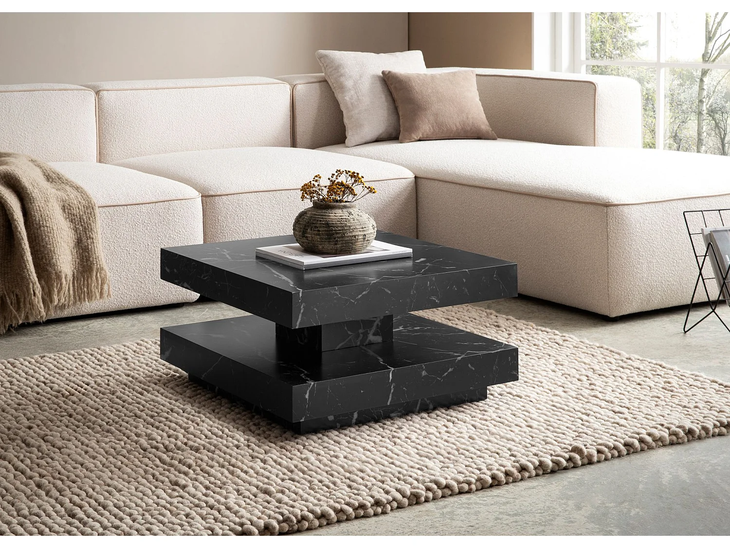 Table Basse Canapé de Salon 60 cm Carré Moderne avec Espace de Rangement