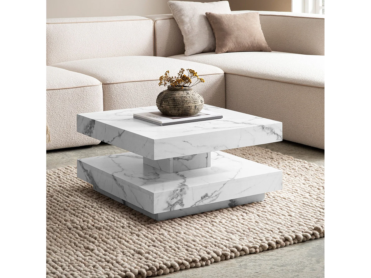 Table Basse Canapé de Salon 60 cm Carré Moderne avec Espace de Rangement