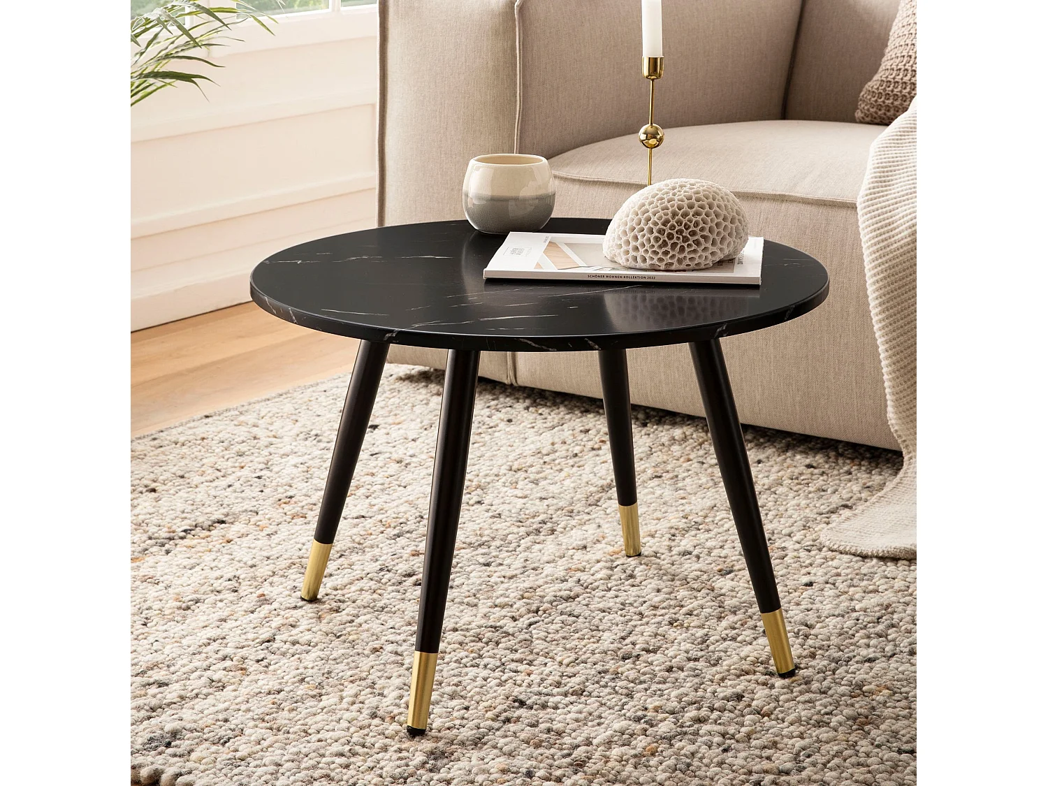 Table Basse Café de Salon Canapé Aspect Marbre 60 cm Ronde Moderne