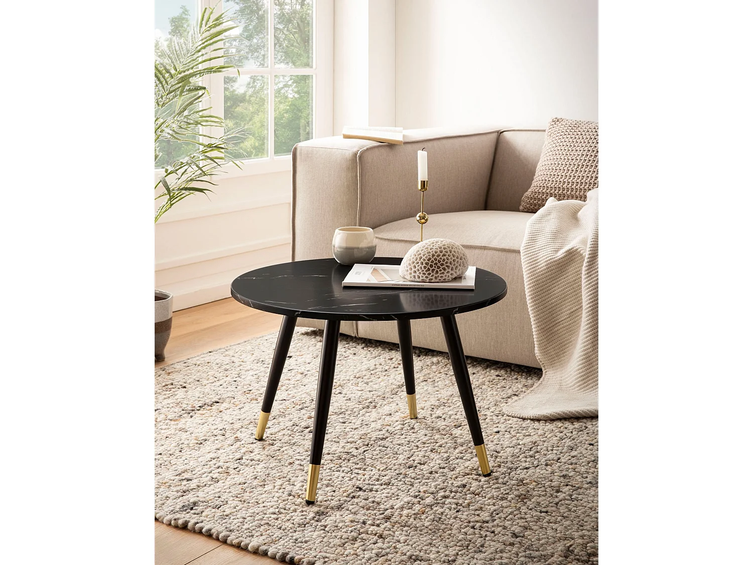 Table Basse Café de Salon Canapé Aspect Marbre 60 cm Ronde Moderne