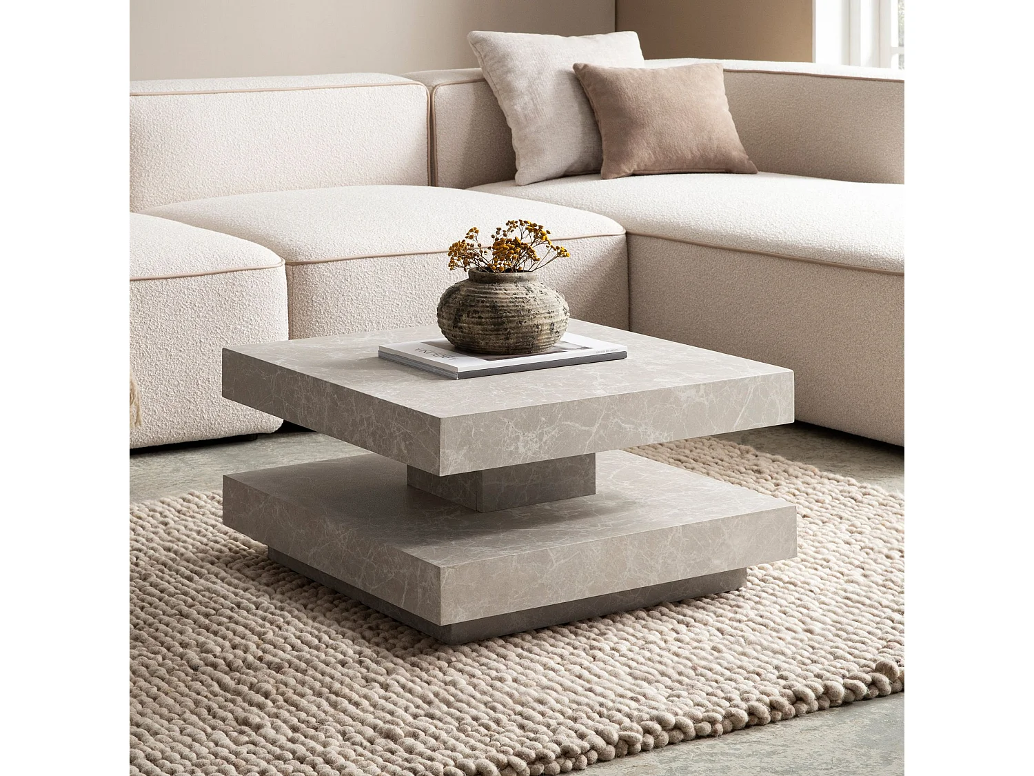 Table Basse Canapé de Salon 60 cm Carré Moderne avec Espace de Rangement