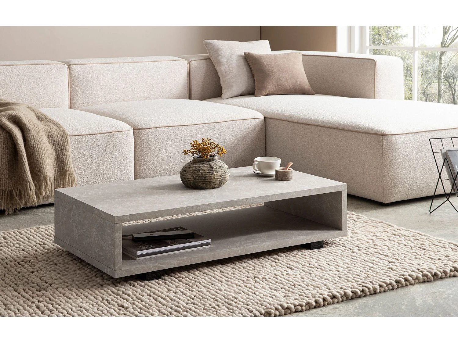 Table Basse de Salon 100 cm Grande Moderne Rangement Rectangulaire