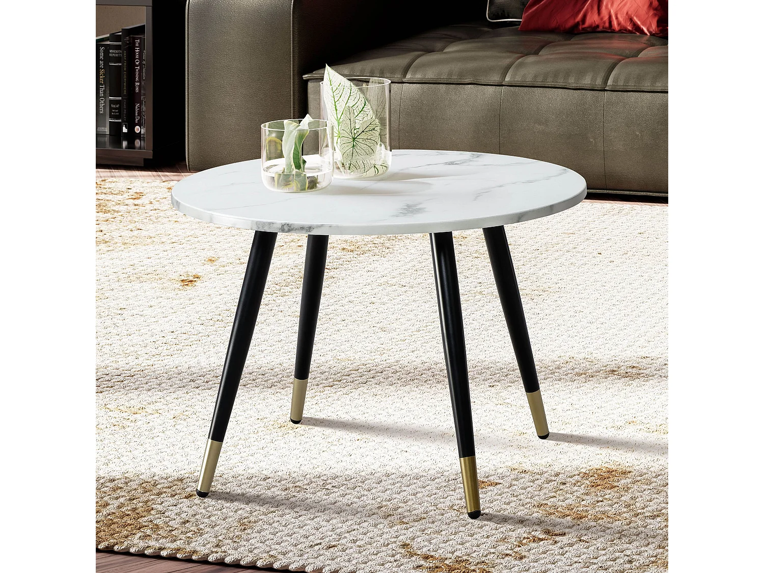 Table Basse Café de Salon Canapé Aspect Marbre 60 cm Ronde Moderne