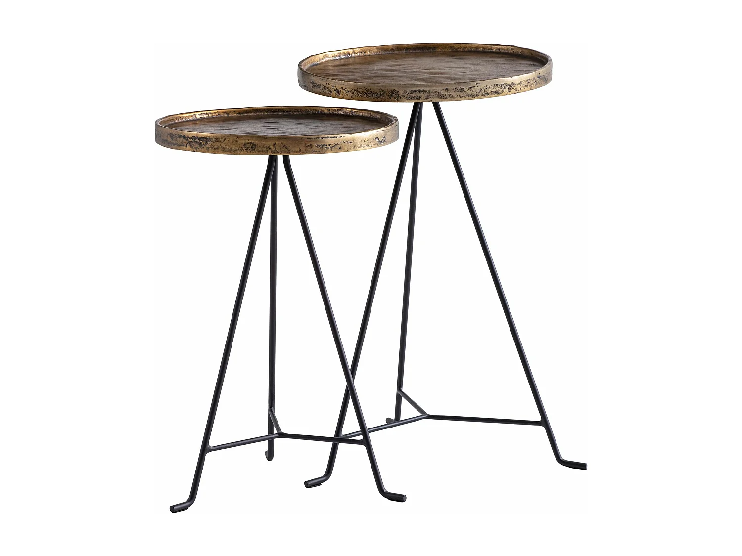 Table d'appoint Lot de 2 Salon Tables Gigognes Rondes Métal Doré Noir