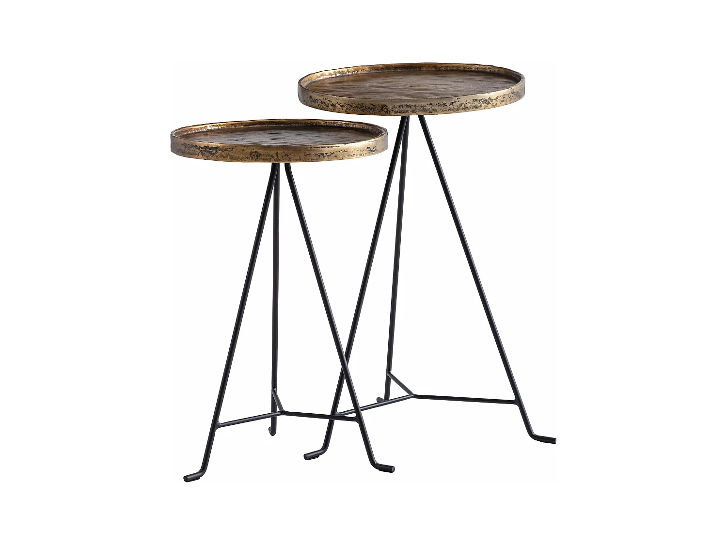 Table d'appoint Lot de 2 Salon Tables Gigognes Rondes Métal Doré Noir